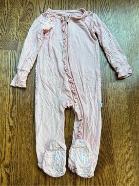 Posh Peanut Bamboo Pink Ruffle-Trim One-Piece Footie 9-12 Months